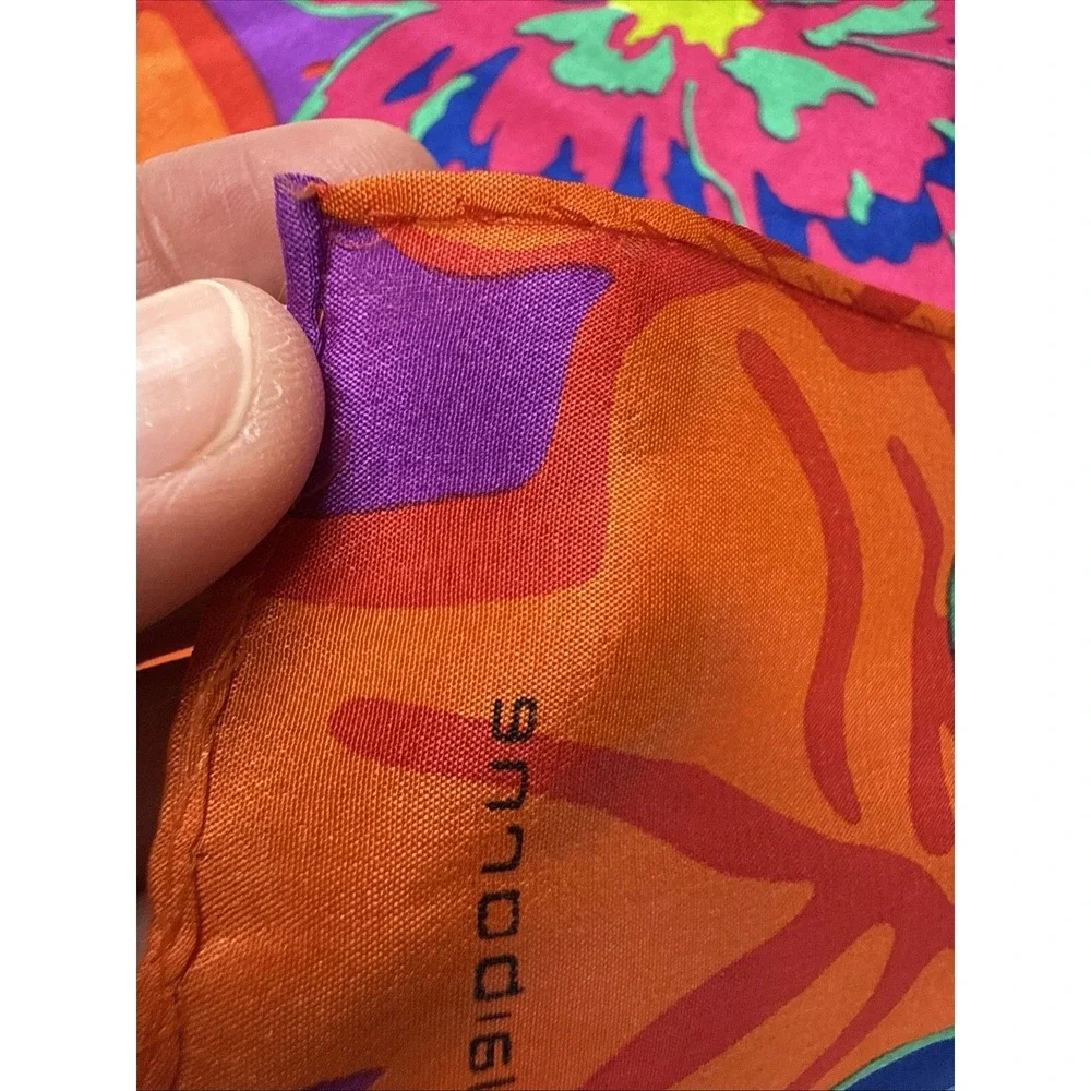 VTG Liz Claiborne Silk Rectangular Scarf Wrap Floral Vibrant Boho 10x52